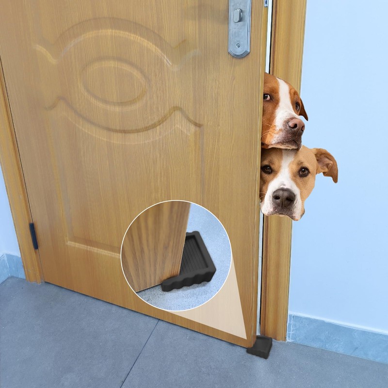 Rubber Door Stoppers Wedge,Bidirectional Door Stops,Small Size Cube Doorstop,Black，2Pack