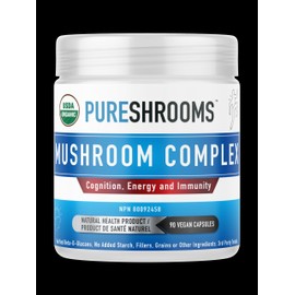 Pure Shrooms - Adaptogenic Shrooms Powder - 100 Servings - Blend of Organic Lion’s Mane, Reishi, & Cordyceps Mushrooms. Cognition, Immunity and Energy. Beta-D-Glucan 33%. No Added Starch. (100 grams)