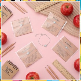 Tondiamo 12 Sets Teachers Appreciation Week Gifts Bulk Thank You for Helping Me Grow Gifts Apple Bracelet for Teacher with Inspirational Cards Back to School Party Favors