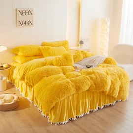 HAIHUA Yellow Fluffy Comforter Set, Fluffy Plush Shaggy Duvet Cover 1 Pieces Set (1 Faux Fur Duvet Cover) Velvet Bedding Twin Bed Set,Zipper Closure (Yellow, Twin)