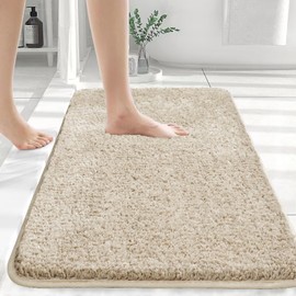 Myting Bath Mat 40x60 cm Super Absorbent Bath Mats for Bathroom, Rubber Backed Bathroom Mats Non Slip Washable, Soft Microfibre Bathroom Floor Mats, Beige