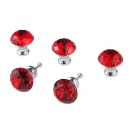 5 Pcs Crystal Diamond Cupboard/Cabinet Dresser/Drawer/Wardrobe Handle Pull, Door Knobs, Red, Diameter: 1.18''