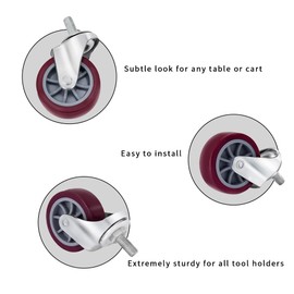 Swivel Caster Wheels Threaded Stem Casters Set of 4 Heavy Duty 1/2"-13 x 1" (Screw Diameter 1/2", Length 1") Polyurethane Industrial Castors Wheels for Cart, Furniture and Workbench (Red, 3 inches)