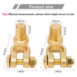 2 Set Brass Battery Terminal, SAE to JIS Car Battery Terminal Connector,Car Battery Terminal Clamps,Positive Negative Top Post Quick Release Disconnect Car Battery Cable Terminal for Auto