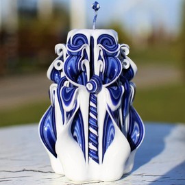 Carved Candle Blue 5''-Hand Carved Candles Christmas-Oscar Candles