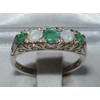 Luxury Solid Sterling Silver Natural Emerald & Opal Victorian Style