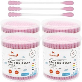 HOMEFOX Pink Cotton Swabs Spiral - 800 Count Organic Cotton Buds Double Side Tightly Wrapped Cotton Tips Paper Stick Soft Gentle Lint-Free Cruelty-Free, Round & Spiral (Pink)