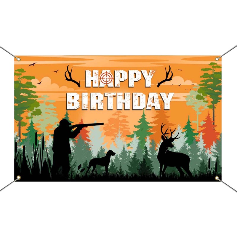 Mocsicka Hunting Birthday Backdrop: Camo Happy Birthday Party Decorations, Deer