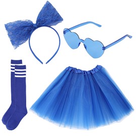Giococo Tutu for Women Adults, Tutu Costume Accessories Set, Layered Tulle Skirts for Women with Heart Sunglasses, Tube Socks and Bow Headband, Suitable for Spirit Day and Week (Blue)