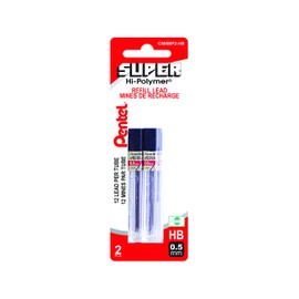 Pentel Hi-Polymer Super Lead Refills for Mechanical Pencils, 12 Leads Per Tube, HB Grade, Standard Lead for Everyday Use, 0.5mm Fine Point, C505BP2-HB, Box of 12