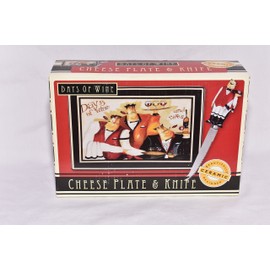 NEW 2pc CERAMIC WAITER SERVERS DAY'S OF WINE AND ROSES CERAMIC CHEESE PLATE & DECORATIVE KNIFE