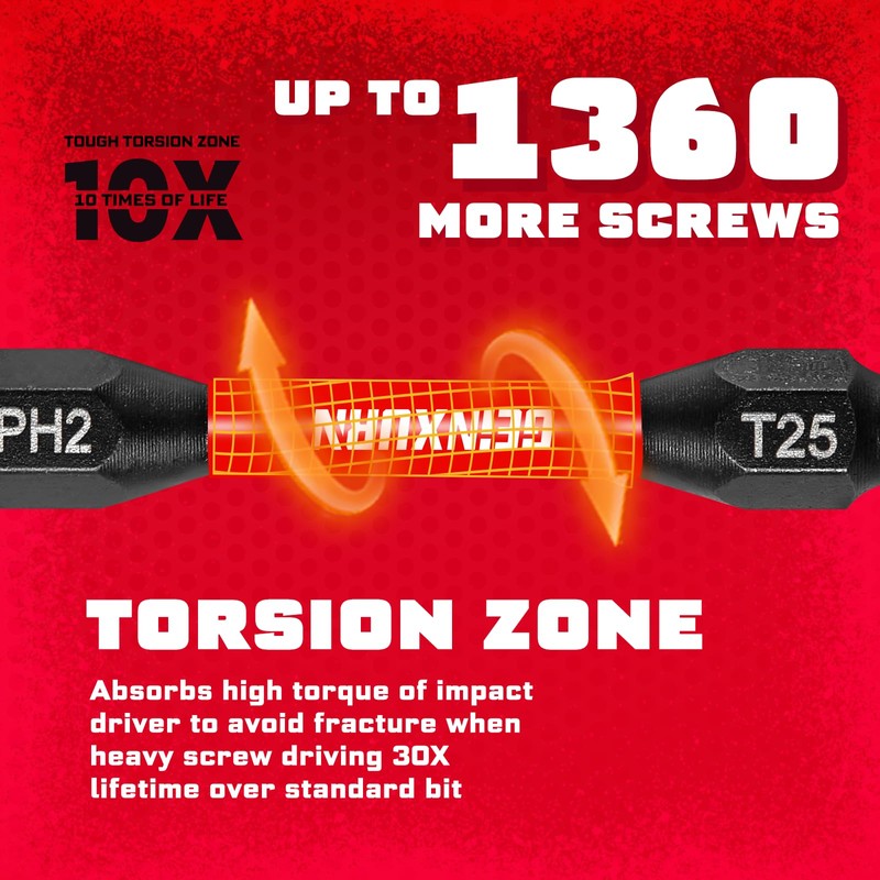 Geinxurn 10Pcs PH2-T25 Impact Double End Screwdriver Bit Set, 2.56