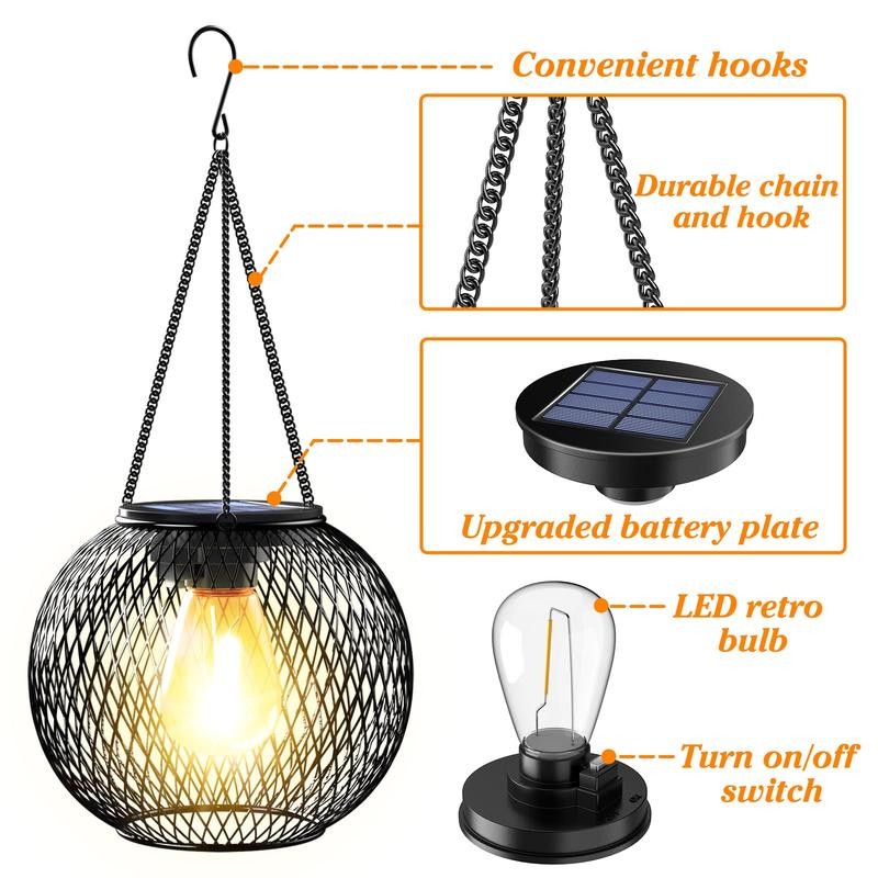 Solar Lanterns Outdoor, 2 Pack Brighter Metal Solar Hanging Lanterns,