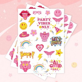 Crazy Night Preppy Temporary Tattoos -87 Styles, Preppy Birthday Party Decorations,Pastel Rainbow Party Supplies, Smiley Party Favors, Party Vibes Only