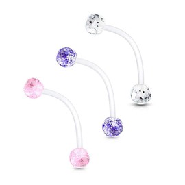 Forbidden Body Jewelry 1" 14G Flexible Bioflex Pregnancy Belly Ring with 6mm Glitter Balls, 1", Acrylic