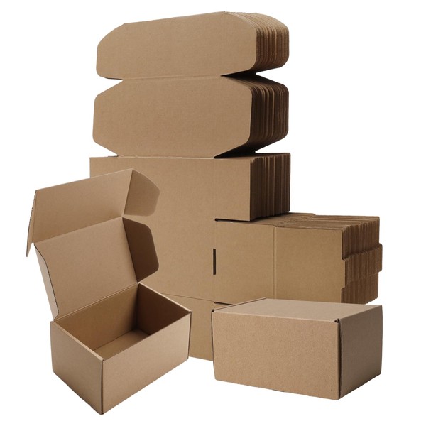BIOBROWN 6x4x3" 50 Pack Corrugated Cardboard Boxes Small Shipping Box