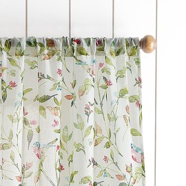 Martha Stewart Sheer Curtains Floral Botanical Kensington Flower Garden Rod Pocket Window Curtain Panel Pair, 95", Multi Pink