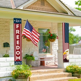 4th of July Decorations, Patriotic Decorations of Hanging American Flag Banners Porch Signs 12 x 71 in for Memorial Day Independence Day Veterans Day Labor Day for Yard Indoor Outdoor Décor