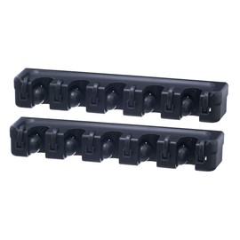 Superio Mop and Broom Holder 2 Pack Wall Mount Black Cleaning Tools Wall Organizer, 3 Rack Slots / 4 Hooks for Kitchen Closet, Garage, Garden, Office (17 Inches)