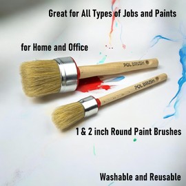 Set of 2 1 & 2 Inch Chalk & Wax Round Paint Brushes - High European Quality - Natural Bristles - for Home, Wood, Walls, Art, Trim & Furniture - for Acrylic, Oil, Stain, Chalk, Wax & Latex Paints
