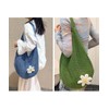 [miniministore] トートバッグ花モチーフ付き編みバッグ軽量（ブルー，ワンサイズ）