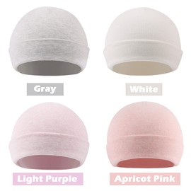 JANGANNSA Cotton Newborn Baby Boys Hat Cute Infant Toddler Baby Beanie for Girls Newborn Hospital Hat Spring Autumn (White+Orangepink+Purple+Gray, Preemie/Newborn)