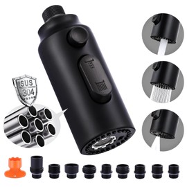 [New Upgrade] iVIGA Pull Down Faucet Sprayer Head Replacement, Stainless Steel Black 3 Function Pull Out Spray Head Nozzle with 9 Adapters for Moen Kohler Delta G1/2 Male Connector Kitchen Sink Faucet