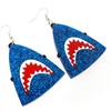 Big Jaws Shark Head Teeth Blue Glitter Pendant Dangle Earrings, B Movie Shark Week Jewelry