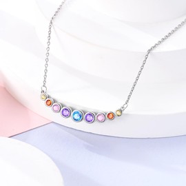 NARMO 925 Sterling Silver Necklace for Women Heart Pendant Necklace Moon Pendant Necklace Colourful Cubic Zirconia Pendant with Chain Necklace Various Delicate Necklaces for Women Girls, Sterling