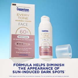 Coppertone Every Tone Invisible Finish Age UV Defense Face Sunscreen SPF 60+ with Bakuchiol, Lightweight, Blends in Clear Sunscreen for All Skin Tones, 1.7 Fl Oz Pump Bottle
