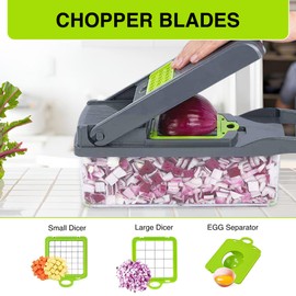 16-in-1 Vegetable Chopper, Multi Purpose Slicer, Cutter, Mandoline, 8 Stainless Steel Blade, Onion chopper with Container, Easy to Use, BPA-Free, Gray Kitchen Tool