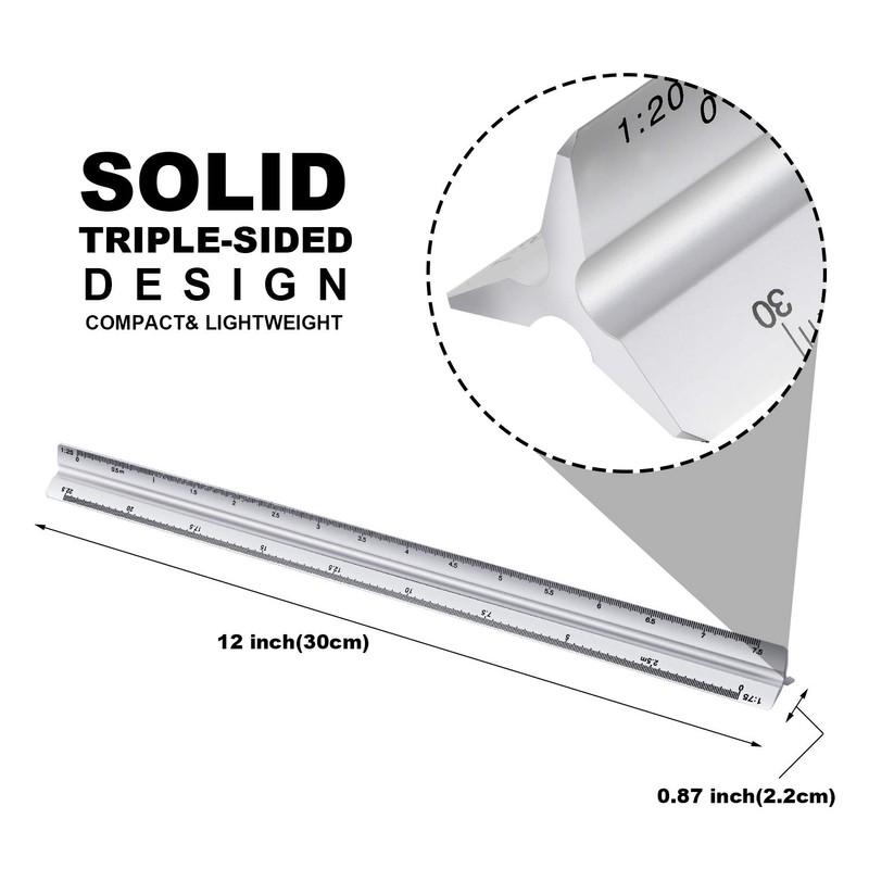 6 Pcs Triangular Ruler Set Aluminum Architect Ruler Engineering Scale