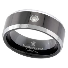 8mm Black Tungsten 900 Diamond Wedding Ring 0.07 cttw Two-tone Beveled Edges Comfort fit, size 13