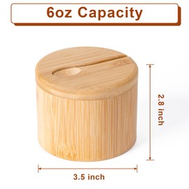 Husfunov Bamboo Salt Cellar, Salt Box with Magnetic Swivel Lid, Spice Box with Spoon, Round Salt Container for Storing Salt Pepper Sugar Herbs,6 Ounce Capacity
