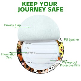 iapodiad Round Luggage Tag for Suitcases,Doodle Cute Dogs 2 Pack Leather Travel Luggage Tags with ID Label Privacy Flap and Steel Loop for Women and Men Suitcases Travel Bags Luggage Bags