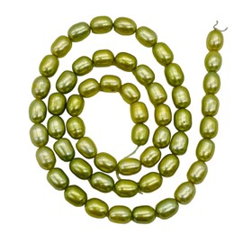 PremiumBead Fresh Water Pearl 16" Strand Oval | 8x5mm | Golden Sage Green | 56 Pearls |