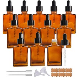 BEGIKET 12 Pack 1 oz Amber Square Glass Dropper Bottle for Essential Oil, Perfume, Serums and Liquids