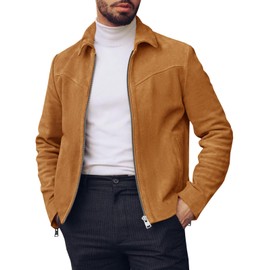 Runcati Men's Suede Jacket Full Zip Casual Vintage Jackets Lightweight Classic Trucker Coat