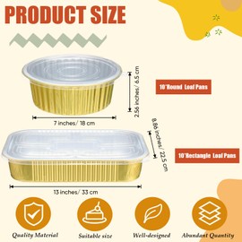 Baderke 20 Pack Gold Aluminum Foil Pans with Lids Include 10 Pcs 9x13 Inch Square Foil Baking Pan and 10 Pcs 7 Inch Round Pans Disposable Food Containers Tin Oven Safe Cooking Baking