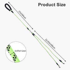 Double Dog Lead for Walking 2 Dogs No Tangle, Dual Leash Splitter with Double Ended Clips, Suitable Pet Lead for Breeds around 8-20 KG, Perfect for Training & Outdoor Walks（Green, Diameter 1.2cm）