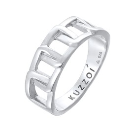 Kuzzoi Solid Men's Ring (8 mm) in Curb Design Polished Band Ring for Men 925 Sterling Silver, Silver Ring in Link Look, Ring Size 60-66, 0602260322