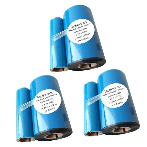 3 Rolls 4.33" x 1476'(110mmx450m) Premium Enhanced Wax Thermal Transfer