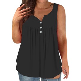 Lazzboy Vest Tops Women Uk Plus Size Tank Loose Fit Cotton Solid Color Gym Casual Sleeveless Round Neck Longline Cami Lightweight Soft Sports Vests Summer Breathable Undershirt (Black,4XL)