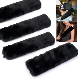 OTAOTP 4 Pack Sheepskin Car Seat Belt Pads,Soft Faux Sheepskin Seat Belt Shoulder Pad,Seat Belt Shoulder Cover Pads for Adults, Children(Black)