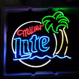 US STOCK Miller Lite Beer Palm Tree 17"x14" Neon Sign Lamp Light Xmas Gift Glass