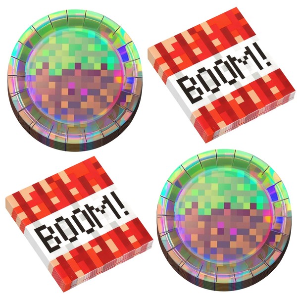 Pixel Party Plates and Napkins Set – 25 Pcs 7-Inch