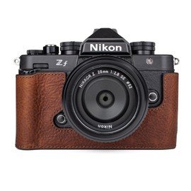MUZIRI KINOKOO Z f Zf Case, Genuine Leather Half Case Compatible for Z f/Zf Camera - Bottom Opening and Handle Design - Brown