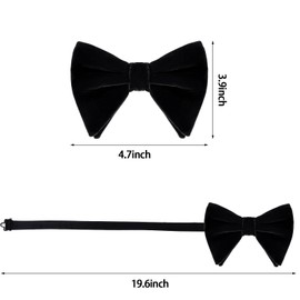 Black Velvet Bow Tie Pocket Square Cufflinks Set for Men, Solid Pre-tied Adjustable Bowtie, Men's Tuxedo Bow Ties