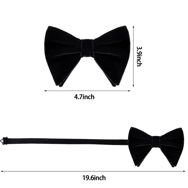 Black Velvet Bow Tie Pocket Square Cufflinks Set for Men,