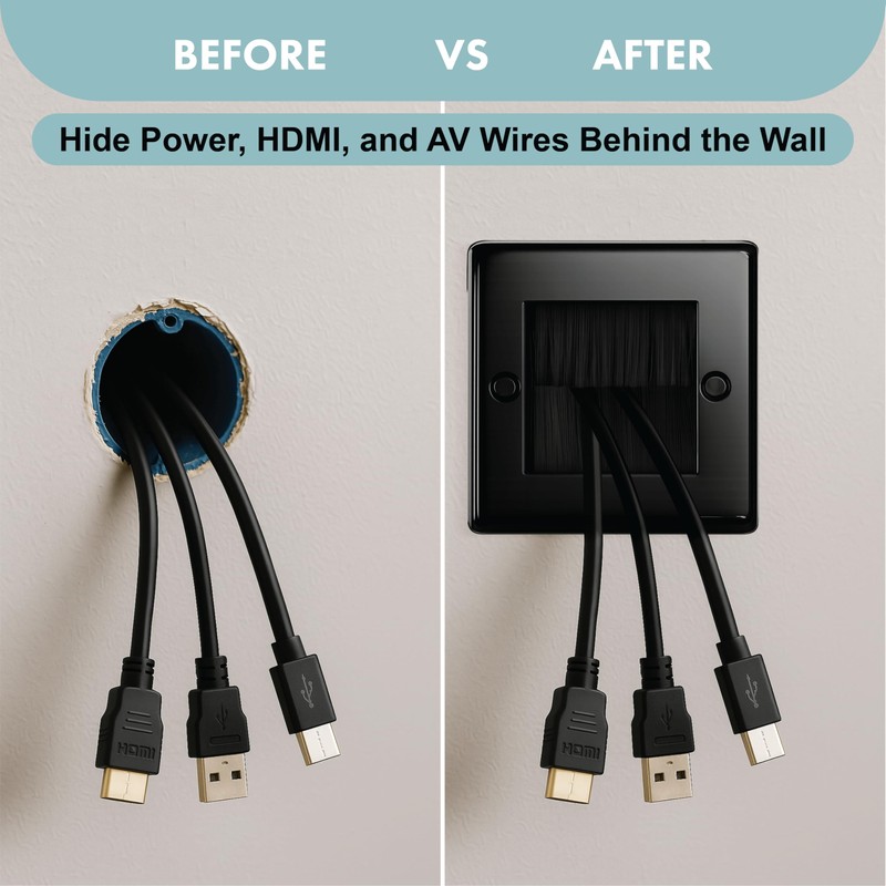 Evoges Black Brush 1 Gang Wall Outlet Entry Plate (1)